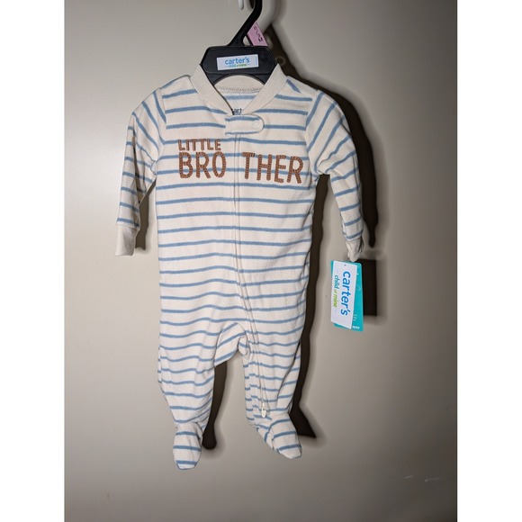 Carter's Other - Carters Child of Mine Little Brother Striped Footed Sleeper Blue White 0-3M NWT